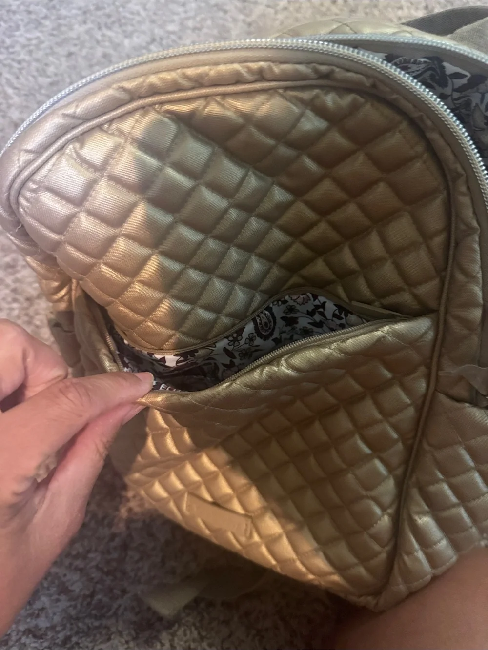 Vera Bradley Quilted Metallic Gold Backpack